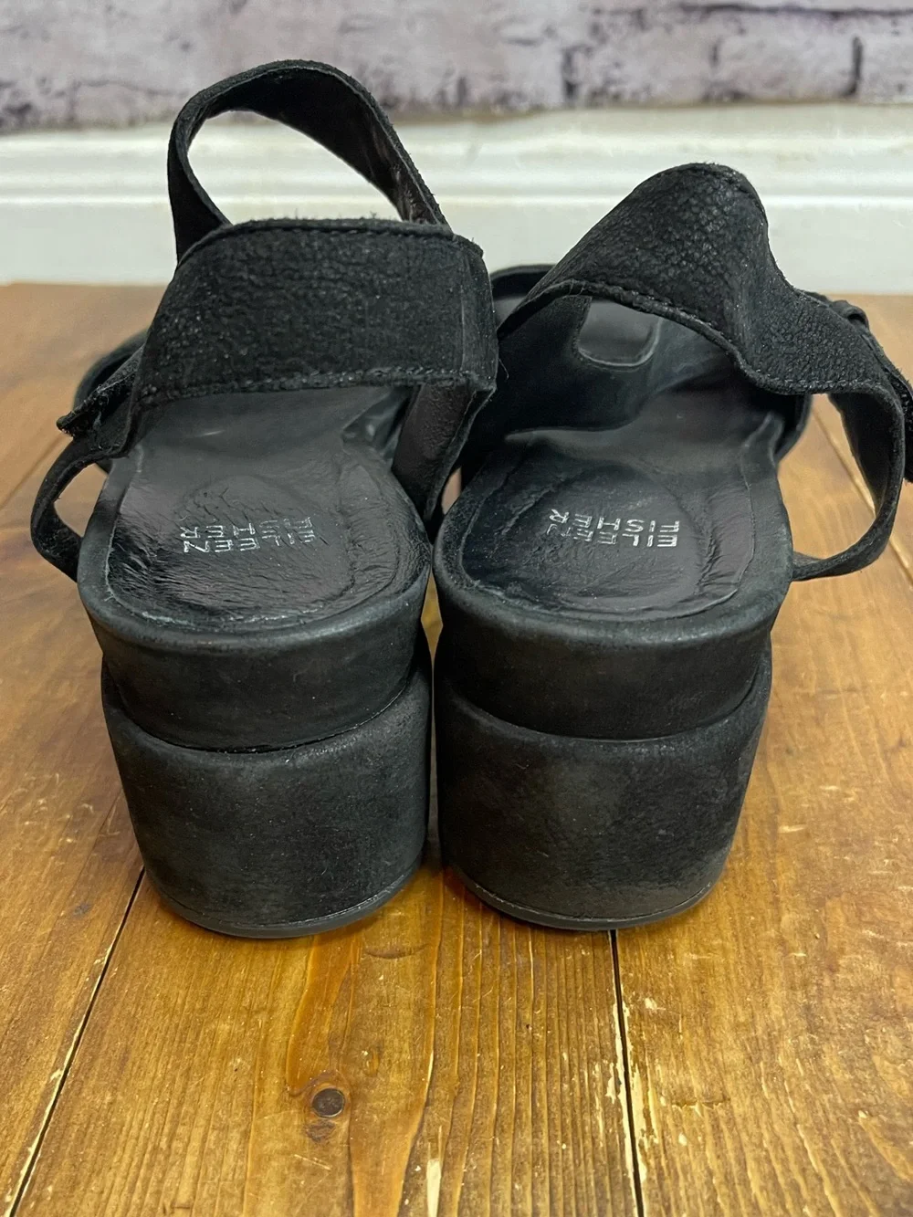 Eileen Fisher black leather platform sandals size 7.5